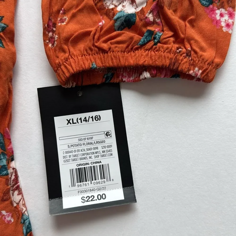 Art Class Girls Sweet Potato Orange Floral Dress Size XL (14/16)